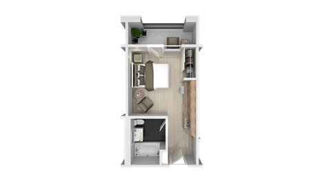 Floor plan for studio, 1 bath, 264 sqft